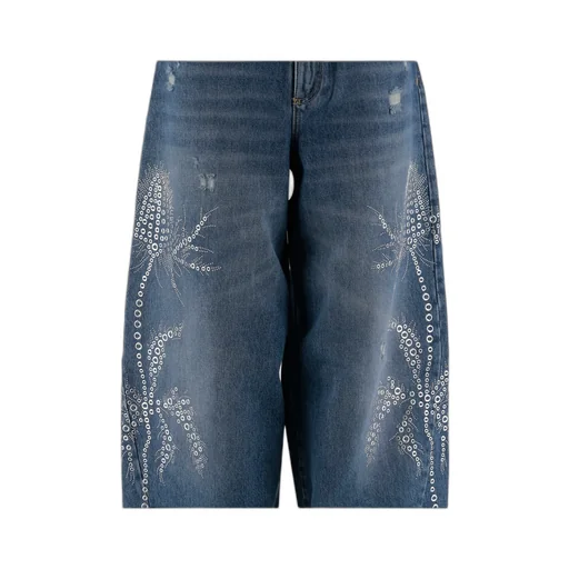 Wide-Leg Embellished Distressed Jeans