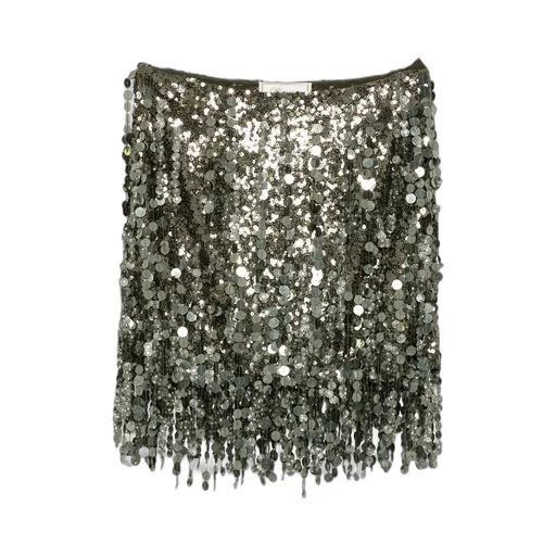 Sequin-Embellished Fringed Mini Skirt
