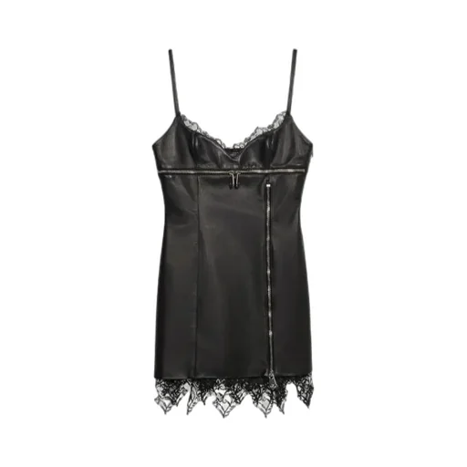 Lace-Trimmed Leather Dress