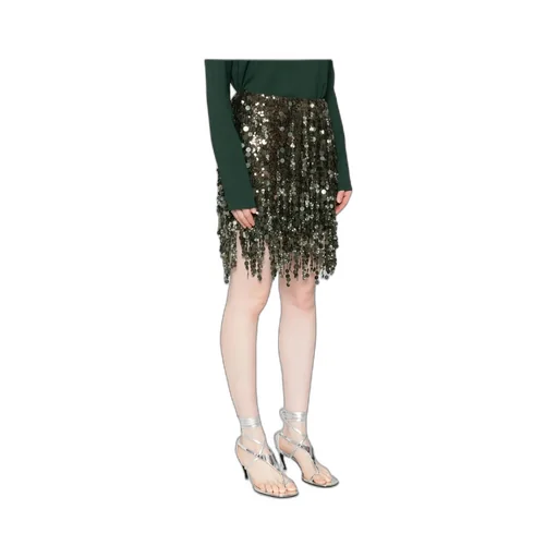 Sequin-Embellished Fringed Mini Skirt