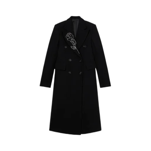 Double-Breasted Floral-Embroidered Coat