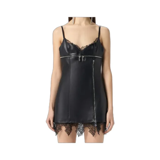 Lace-Trimmed Leather Dress