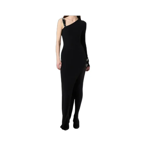 One-Sleeved Ribbed-Knit Asymmetric Dress