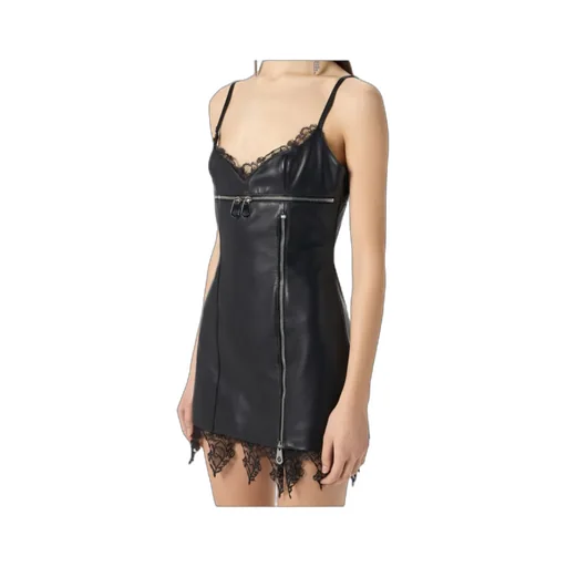 Lace-Trimmed Leather Dress