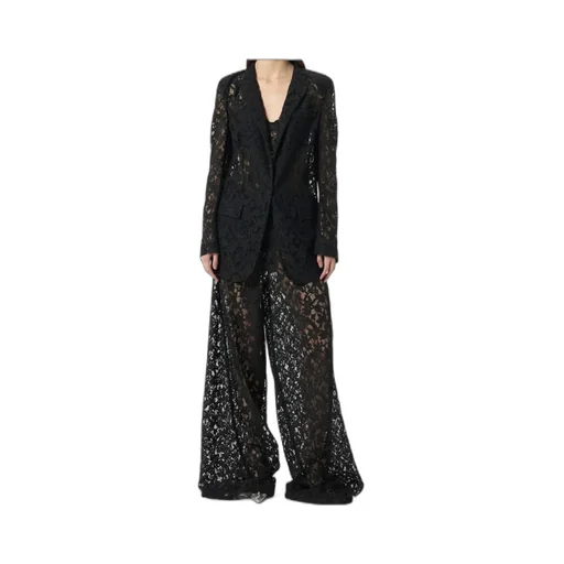 Single-Breasted Floral Lace Tailored Blazer