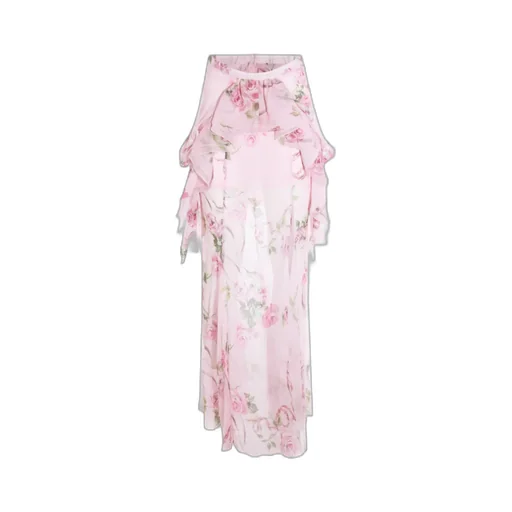 Floral-Print Silk Long Skirt