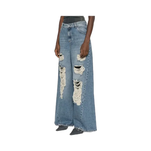 Wide-Leg Distressed Frayed Jeans