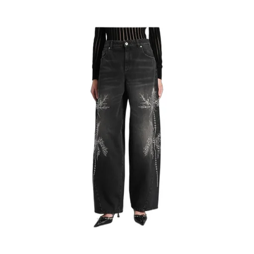Wide-Leg Embellished Distressed Jeans
