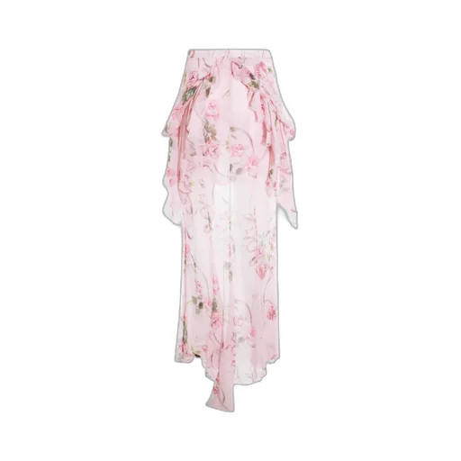 Floral-Print Silk Long Skirt