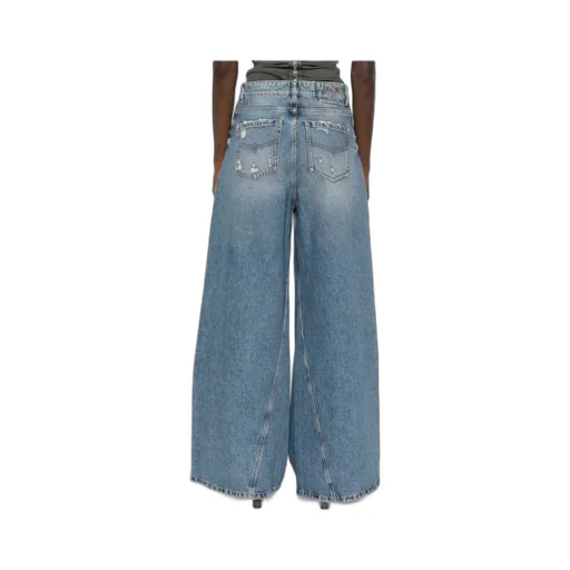 Wide-Leg Distressed Frayed Jeans