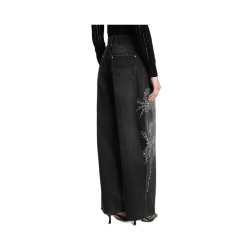 Wide-Leg Embellished Distressed Jeans