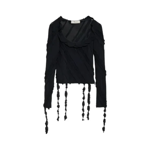 Ruffled-Detail Long-Sleeve Top