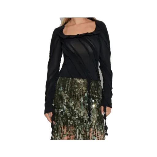 Ruffled-Detail Long-Sleeve Top