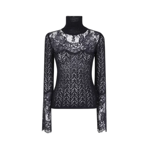 Long Sleeved High-Neck Lace Top