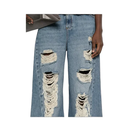 Wide-Leg Distressed Frayed Jeans