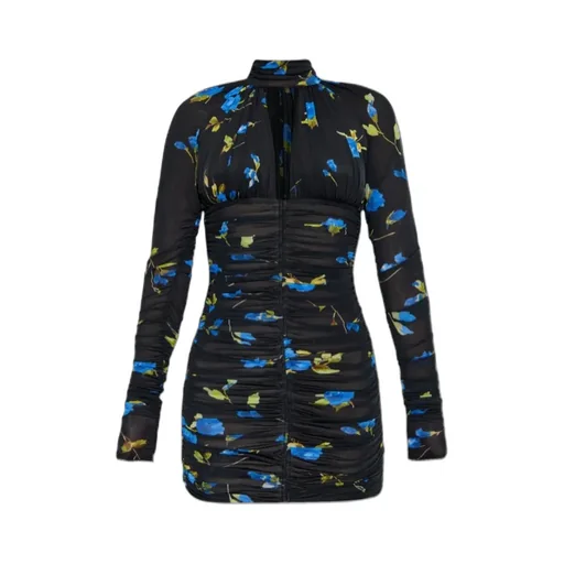 Ruched Keyhole Cut-Out Floral-Print Mini Dress