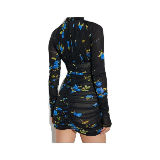 Ruched Keyhole Cut-Out Floral-Print Mini Dress