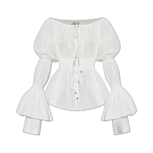 Off-Shoulder Ruffled Lace-Up Top