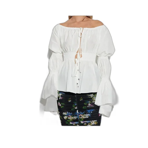 Off-Shoulder Ruffled Lace-Up Top