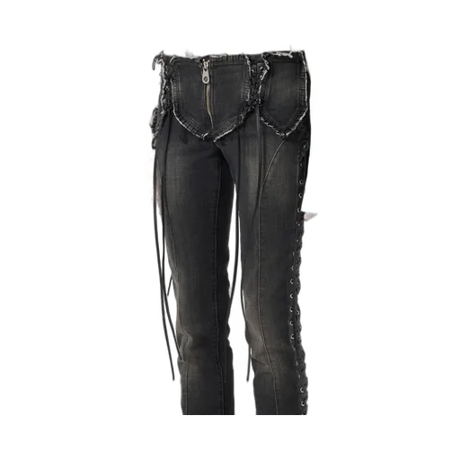 Lace-Up Detailed Fringed Jeans