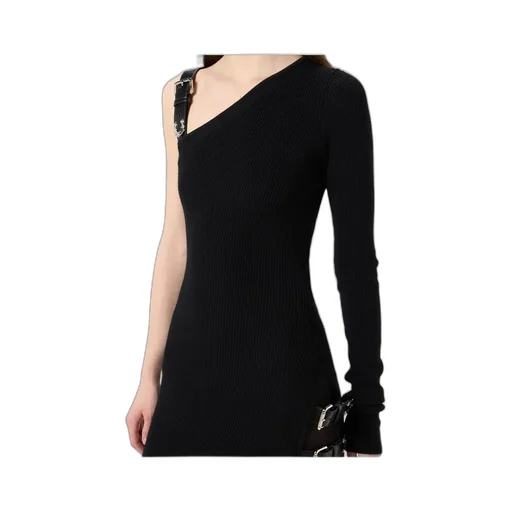 One-Sleeved Ribbed-Knit Asymmetric Dress