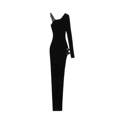 One-Sleeved Ribbed-Knit Asymmetric Dress