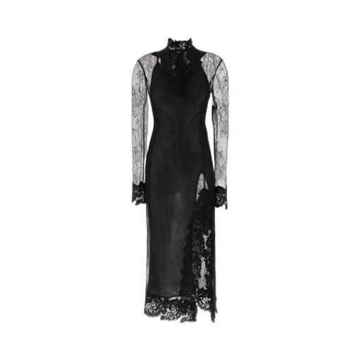 Long Sleeved Lace Mock-Neck Midi Dress