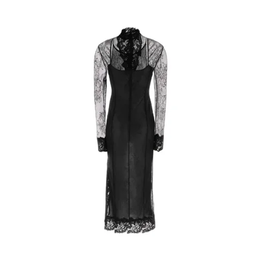 Long Sleeved Lace Mock-Neck Midi Dress