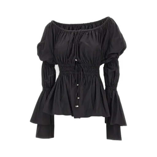 Off-Shoulder Ruffled Lace-Up Top