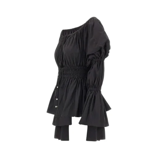 Off-Shoulder Ruffled Lace-Up Top
