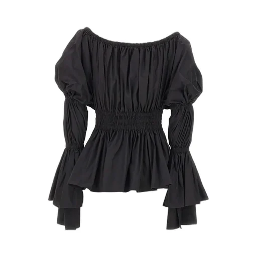 Off-Shoulder Ruffled Lace-Up Top