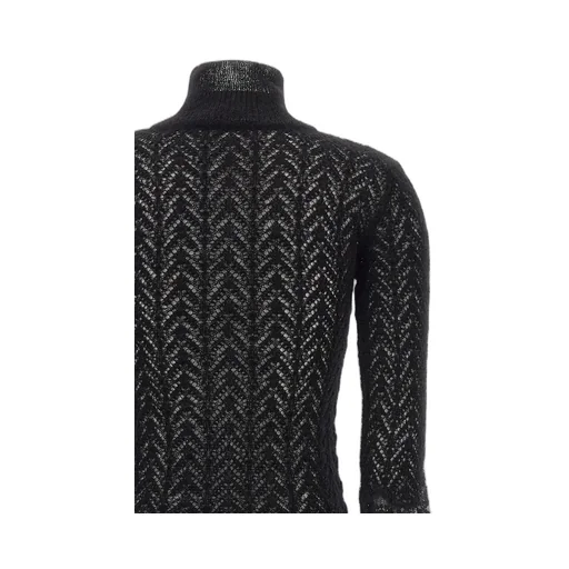 Fringed-Cuff High-Neck Lace Panel Jumper