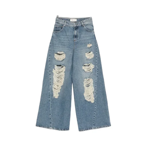 Wide-Leg Distressed Frayed Jeans