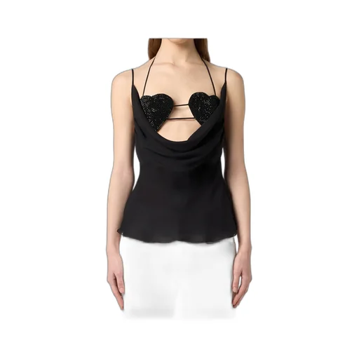Rhinestone-Embellished Georgette Top