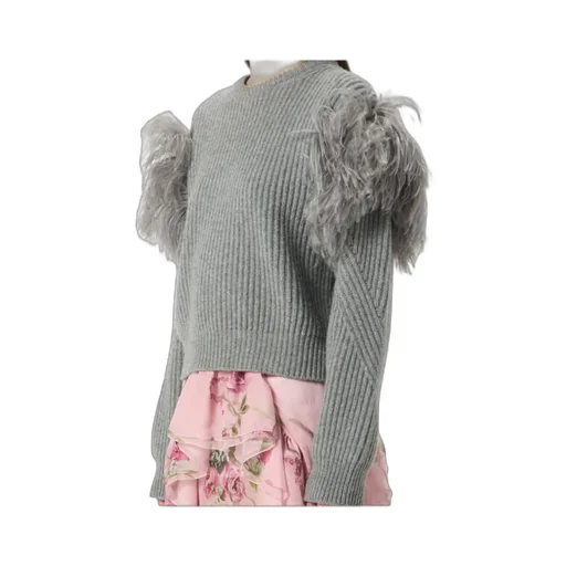Feather-Embellished Ribbed Sweater