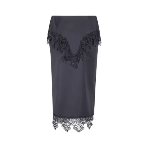 Lace-Trimmed Pencil Midi Skirt