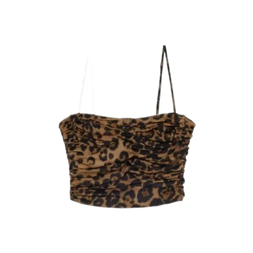 Ruched Leopard-Printed Cropped Sleeveless Top