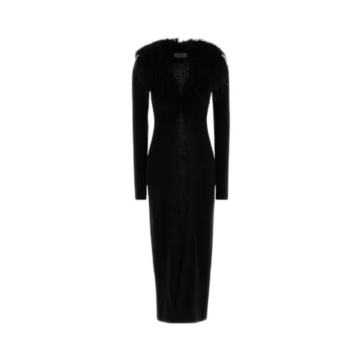 Wool Coat With Feather Trim