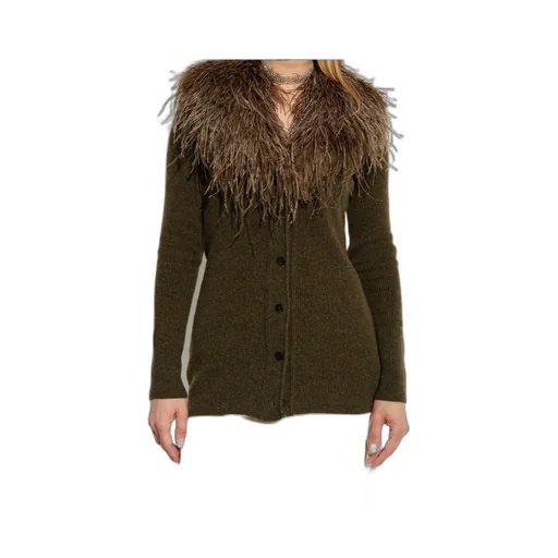 Feather-Embellished Wool Cardigan