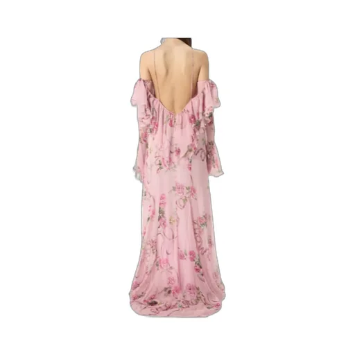 Floral-Printed Ruffled Gown