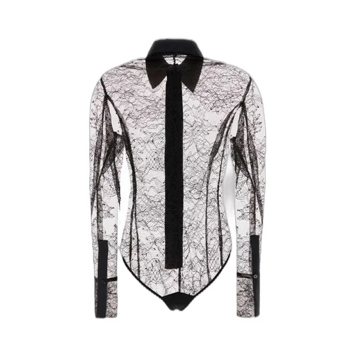 Lace-Panelled Shirt Bodysuit