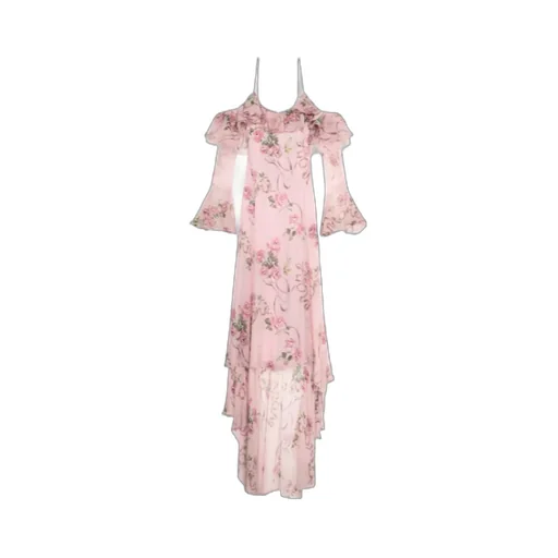 Floral-Printed Ruffled Gown
