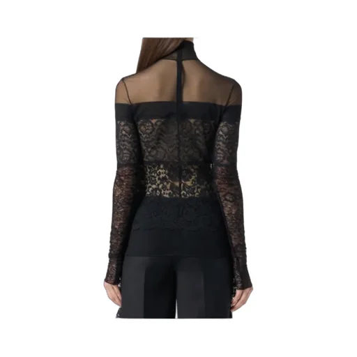 Sheer-Lace Mock-Neck Top
