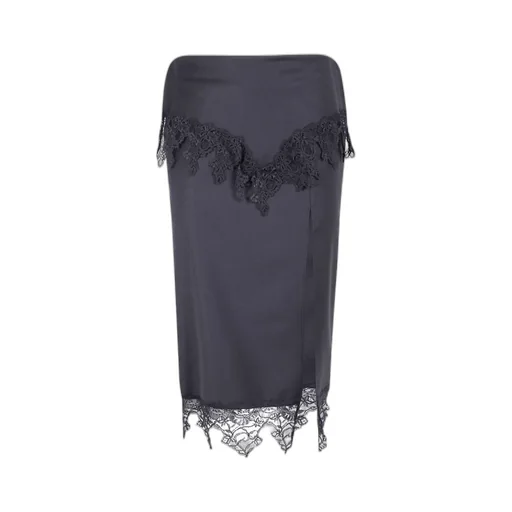 Lace-Trimmed Pencil Midi Skirt