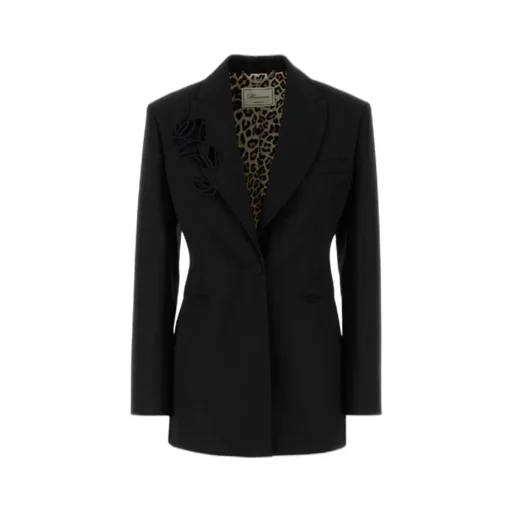 Rose-Embellished Wool Blazer