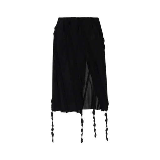 Decorative Trim Front Slit Midi Skirt