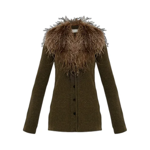 Feather-Embellished Wool Cardigan