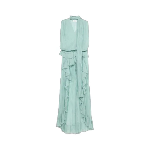 Pleated Asymmetric Dress In Silk Chiffon