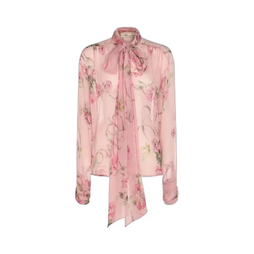 Floral-Print Tie-Neck Blouse