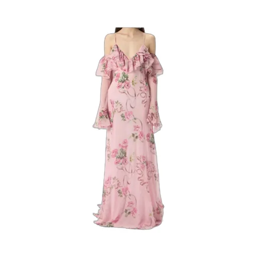 Floral-Printed Ruffled Gown